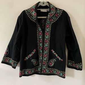 PASSPORTS OF PIER 1 IMPORTS Vtg 90s wool Indian embroidered print Jacket medium